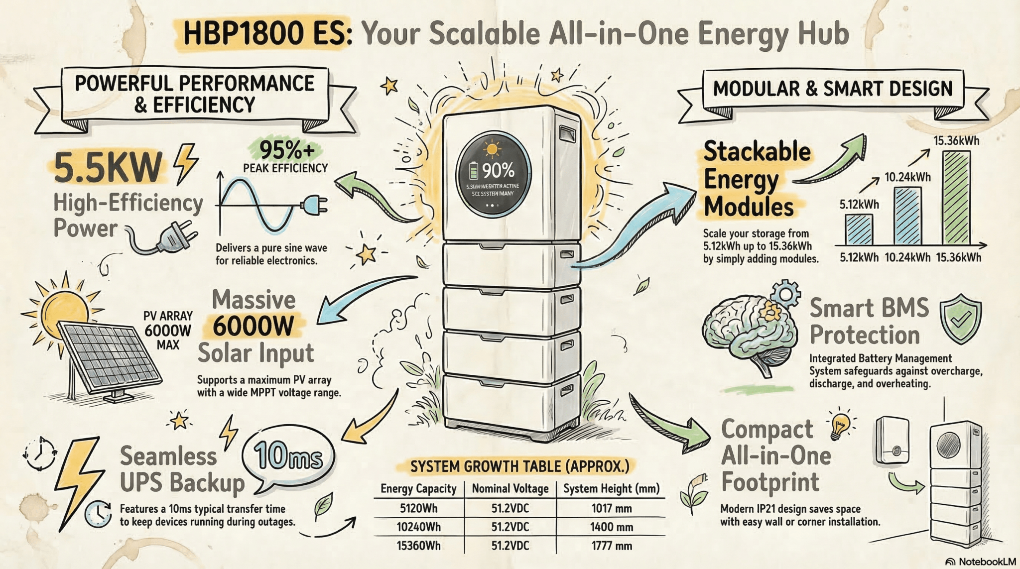 HBP1800 ES Stackable All-in-One ESS (5.5KW) – Hybrid Solar Inverter ...