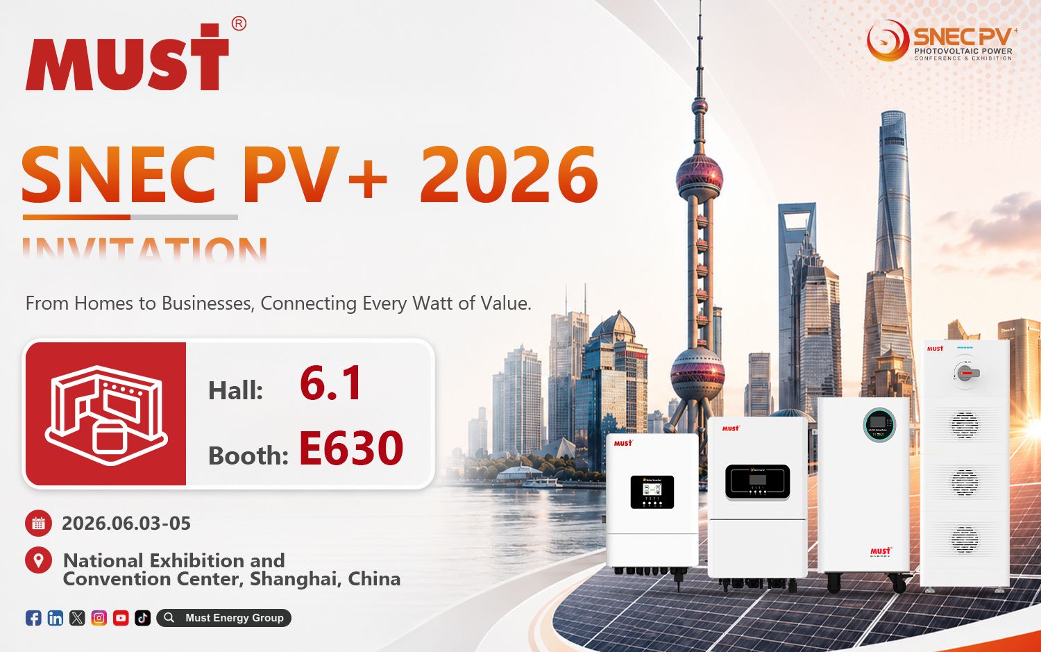 MUST Invites You to SNEC PV+ 2026 in Shanghai